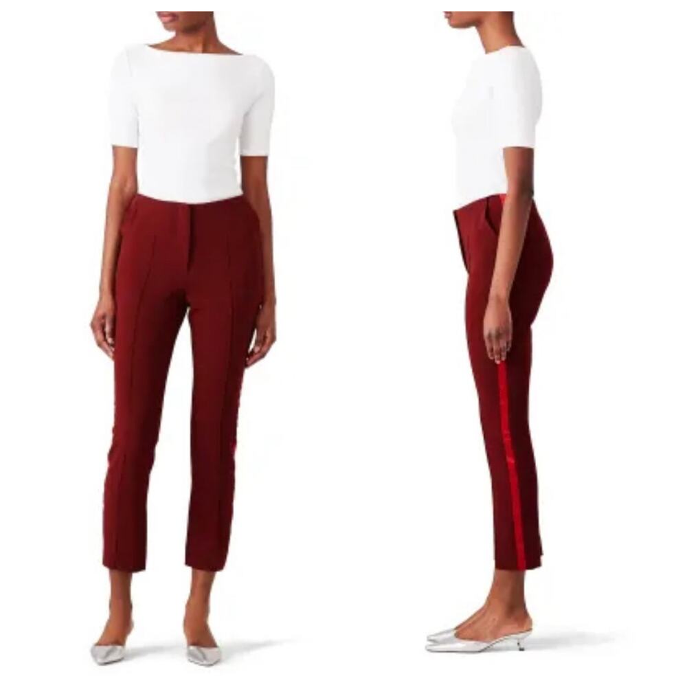CINQ A SEPT Lana Piped Cropped Trousers Size 2 Rhubarb Camilla Red Crepe Pants